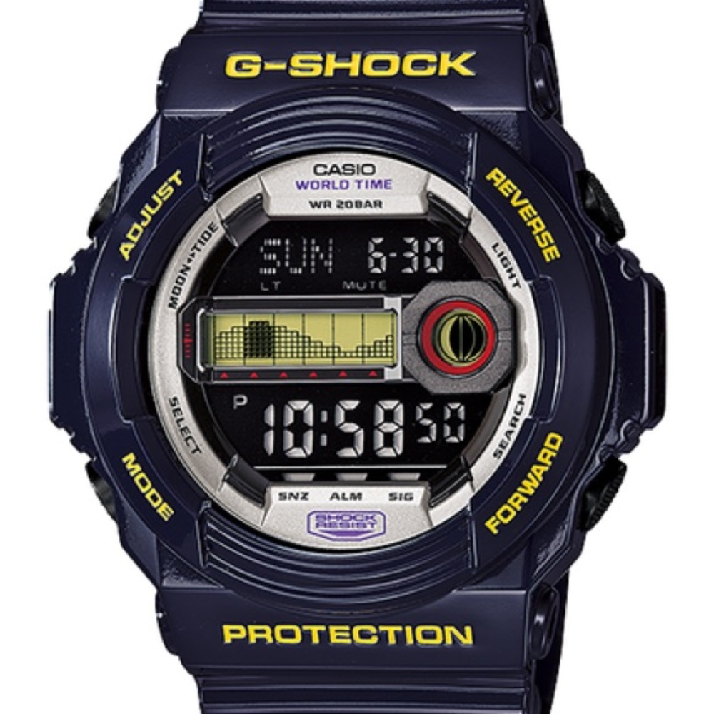 Casio G-Shock G-Lide Dark Blue Watch with Yellow Accents